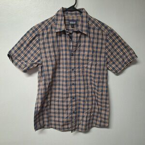 Patagonia Button Down Shirt Short Sleeve Mens Small Worn Wear Blue Plaid